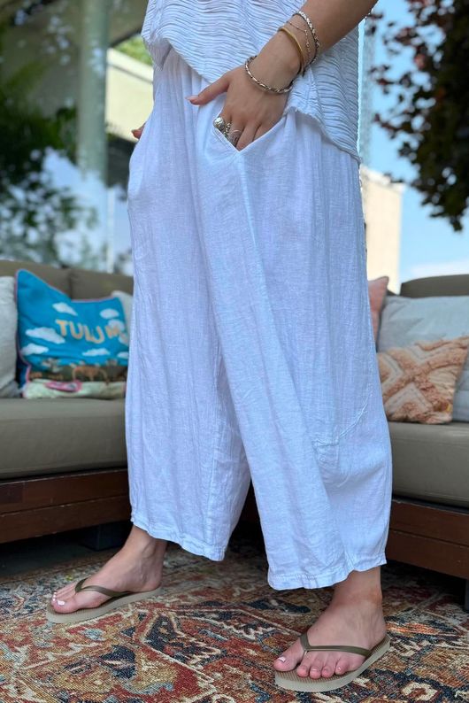 Sandbar Linen Blend Barrel Culotte Pant White